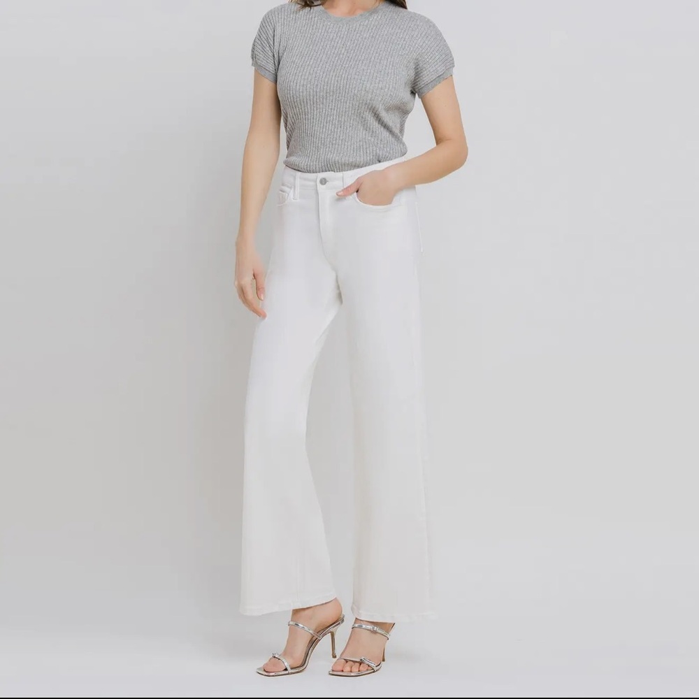VERVET by FLYING MONKEY OPTIC WHITE HIGH RISE WIDE LEG JEANS - Picture 7 of 14